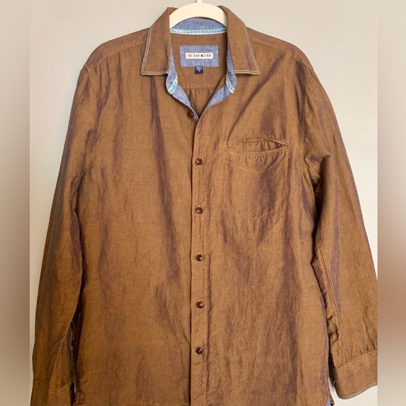 32 Bar Blues Brown Mens Linen Shirt - Picture 1 of 5
